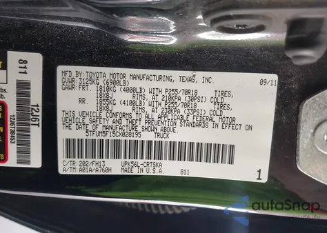 2012 Toyota Tundra Grade 4.6L V8 from USA, damaged, VIN 5TFUM5F15CX028195